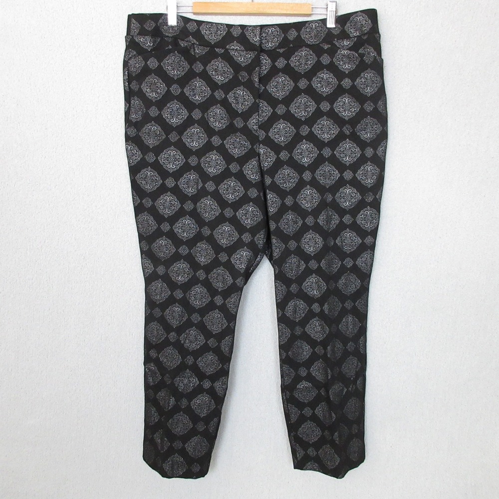 Liz Claiborne Emma Slim Leg Ankle Pants Womens Size 18 Black Silver‎ Pattern
